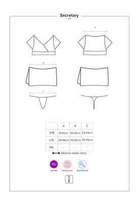 Еротичний костюм секретарки Obsessive Secretary suit 5pcs black S/M, чорно-білий, топ, спідниця, стр SO7306 фото