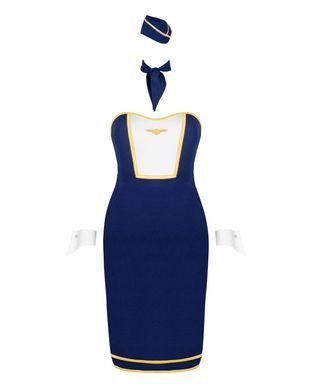Еротичний костюм стюардеси Obsessive Stewardess uniform XS/S, blue, сукня, пілотка, шарф, манжети SO7729 фото