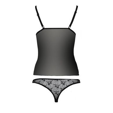 Комплект білизни Passion MELISSA SET S/M, black, ліф-сорочка зі шнурівкою і трусики EL15905 фото