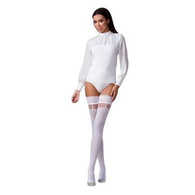 Панчохи Passion ST121 3/4 white на ажурній силіконовій резинці з квітковим орнаментом і вертикальним SO5792 фото