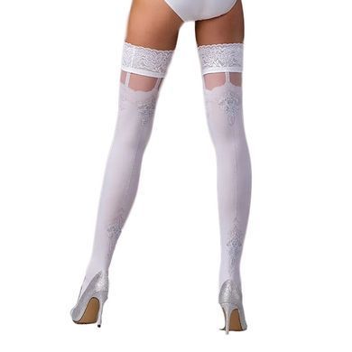 Панчохи Passion ST121 3/4 white на ажурній силіконовій резинці з квітковим орнаментом і вертикальним SO5792 фото