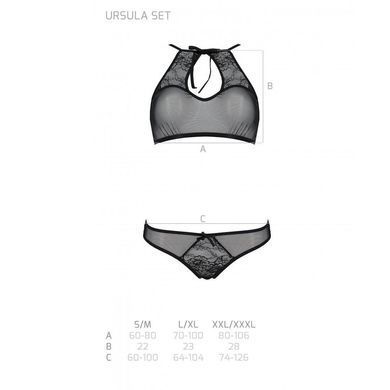 Комплект: бра, трусики з ажурним декором та відкритим кроком Passion URSULA SET XXL/XXXL, black SO5843 фото