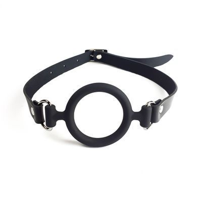Кляп-розширювач силіконове кільце Art of Sex &ndash; Gag Ring, чорний, натуральна шкіра SO6707 фото