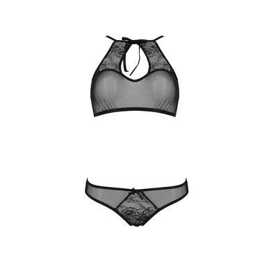 Комплект: бра, трусики з ажурним декором та відкритим кроком Passion URSULA SET XXL/XXXL, black SO5843 фото
