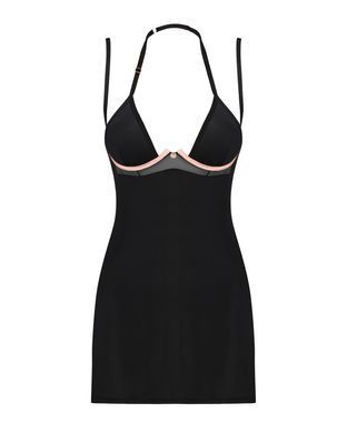 (SALE) Сорочка Obsessive Selinne chemise & thong XS/S Black, стрінги, подвійні бретелі SO8670 фото