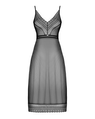 Напівпрозора довга сорочка Obsessive Estiqua chemise M/L, чорний, асиметричний крій SO7263 фото