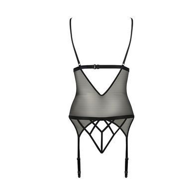 Корсет з відкритими грудьми Passion DIABOLINA CORSET XXL/XXXL, black, пажі, трусики, напівпрозорий PS25806 фото