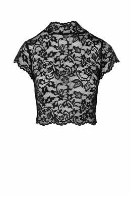 Топ Noir Handmade F303 Essence, S, black, мереживний, короткий рукав, комір-стійка SX0255 фото