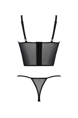 Комплект Passion KERRIA SET black, L/XL, сітка+мереживо, бюстьє та стрінги SX0491 фото