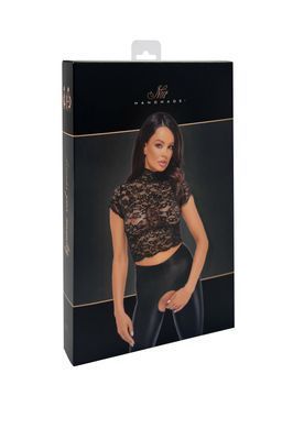 Топ Noir Handmade F303 Essence, S, black, мереживний, короткий рукав, комір-стійка SX0255 фото