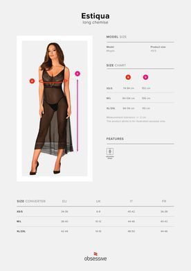 Напівпрозора довга сорочка Obsessive Estiqua chemise XL/2XL, чорний, асиметричний крій SO7264 фото