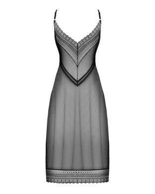 Напівпрозора довга сорочка Obsessive Estiqua chemise XL/2XL, чорний, асиметричний крій SO7264 фото