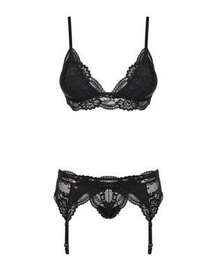 Мереживний комплект білизни Obsessive 810-SEG-1 L/XL Black, бюстгальтер, стрінги, пояс для панчіх SO7164 фото