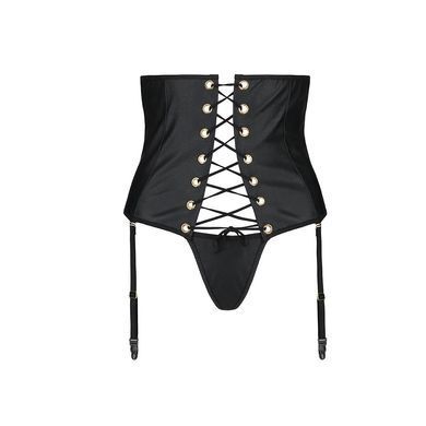 Пояс-корсет з екошкіри Passion CELINE SET XXL/XXXL, black шнурівка, знімні пажі для панчіх, стрінги SO6411 фото