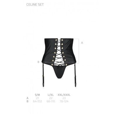 Пояс-корсет з екошкіри Passion CELINE SET XXL/XXXL, black шнурівка, знімні пажі для панчіх, стрінги SO6411 фото