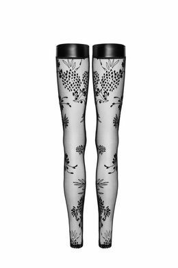 Панчохи без миска Noir Handmade F243 Tulle stockings with patterned flock embroidery, M SX0156 фото