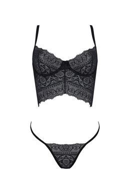 Комплект Passion KERRIA SET black, S/M, сітка+мереживо, бюстьє та стрінги SX0492 фото