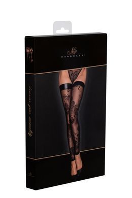 Панчохи без миска Noir Handmade F243 Tulle stockings with patterned flock embroidery, M SX0156 фото