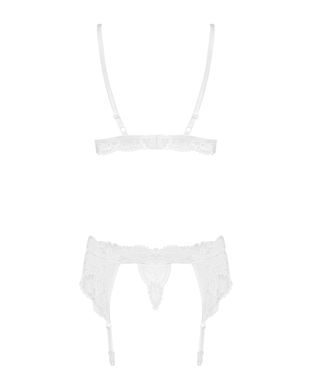 Мереживний комплект білизни Obsessive 810-SEG-2 S/M White, бюстгальтер, стрінги, пояс для панчіх SO7165 фото