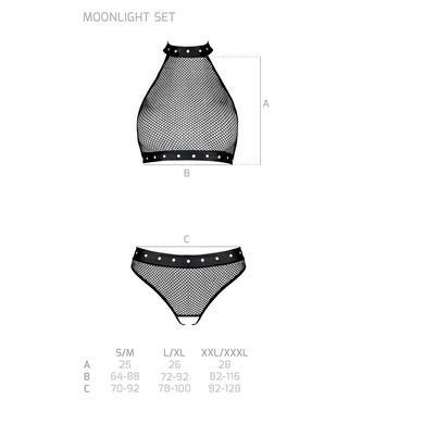 Білизна з відкритим доступом Passion MOONLIGHT SET XXL/XXXL black, топ, стрінги SO8453 фото