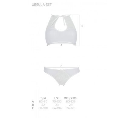 Комплект із бра, трусиків з ажурним декором та відкритим кроком Passion URSULA SET XXL/XXXL, white SO5846 фото