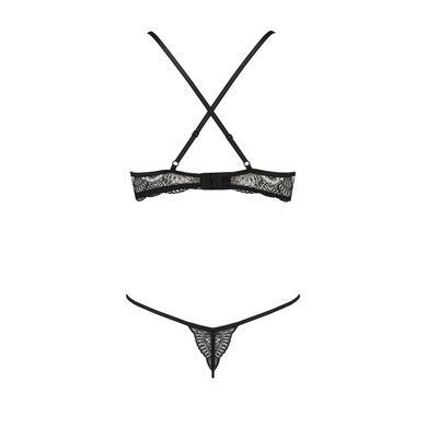 Комплект білизни Passion Exclusive QUENTRIS BIKINI XXL/XXXL, black, стрінги і напіввідкритий ліф PS26603 фото