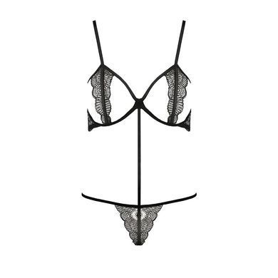 Комплект білизни Passion Exclusive QUENTRIS BIKINI XXL/XXXL, black, стрінги і напіввідкритий ліф PS26603 фото